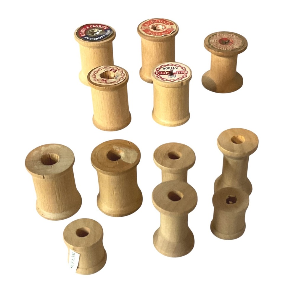 12 Pcs Vintage Assorted Wooden Empty Thread Spools Sewing Natural Color One Size